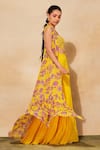 Shop_DiyaRajvvir_Yellow Cotton, Silk, Georgette Beads, Cut Work Printed Cape Gharara Pant Set _at_Aza_Fashions