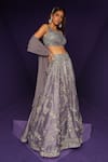 Shop_Rishi And Soujit_Purple Raw Silk And Georgette Embroidery Scallop Pattern Lehenga Set  _at_Aza_Fashions