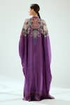 Shop_Rajdeep Ranawat_Purple Silk Geometric Band Collar Dakota Floral Pattern Kaftan _at_Aza_Fashions