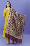 Shop Naintara Bajaj Wine Brocade Fringe Floral Pattern Banarasi Dupatta at Aza Fashions Shop_Naintara Bajaj_Wine Brocade Fringe Floral Pattern Banarasi Dupatta _at_Aza_Fashions