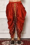 Shop_Arihant Rai Sinha_Red Dupion Silk Floral Metallic Geometric Pattern Hem Cowl Pant _at_Aza_Fashions