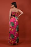 Shop_Rimi Nayak_Pink Modal Satin Printed Flower Chrysanthemum Floral Draped Skirt  _at_Aza_Fashions