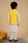 Shop_Little Boys Closet_Yellow Silk, Polyester, Cotton Embroidery Bundi Kurta Set _at_Aza_Fashions