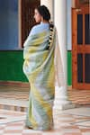 Shop_Dressfolk_Multi Color 100% Linen And Zari Woven Stripe Leheriya Pattern Saree  _at_Aza_Fashions