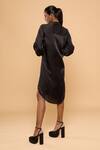 Shop_Mayu Kothari_Black Satin, Linen Embroidery Collared Hand Shirt Dress_at_Aza_Fashions