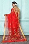 Shop_Adara Khan_Red Silk Cotton Floral Pattern Zari Work Saree_at_Aza_Fashions