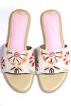 Shop_Soleart_Cream Hand Embroidered - Floral Motifs Flower Sliders _at_Aza_Fashions