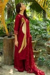 Shop_LABEL SHRISTI CHETANI_Maroon Dola Silk Hand Embroidered Round Paneled A-line Kurta Set _at_Aza_Fashions