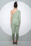 Shop_Pocketful Of Cherrie_Green Crepe Plain One Shoulder Notched Lapel Asymmetric Solid Jumpsuit  _at_Aza_Fashions