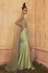 Shop_Shivani Awasty_Green Poly Blend Hand Embroidered Diamond Shine Skirt Set With Cape  _at_Aza_Fashions