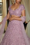 Shop_Nadine Dhody_Purple Tulle Sequins, Cut Work, Helene Crystal And Feather Embroidered Lehenga Set _at_Aza_Fashions