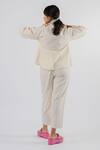 Shop_Tussah By Siddhi Shah_Off White , Handloom Patchwork V-neck Shirt And Pant Set _at_Aza_Fashions
