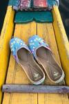 Shop_Cilwana Studio_Blue Floral Embroidered Juttis _at_Aza_Fashions