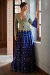 Mrunalini Rao_Blue Jacket Raw Silk Embroidered Resham Cherry Blossom Lehenga Set  _Online_at_Aza_Fashions