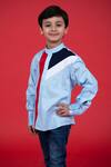 Shop_Little Boys Closet_Blue Cotton Color Block Shirt_at_Aza_Fashions