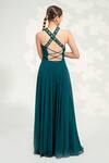 Shop_Tamaraa By Tahani_Green Georgette, Tulle Sequins, Crystals, Beads Doris Embroidered Crossback Gown _at_Aza_Fashions