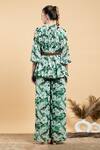Shop_Divi By Sonal Khandelwal_Green Bamboo, Georgette Bandeau Neck Wild Apple Print Top And Palazzo Set _at_Aza_Fashions