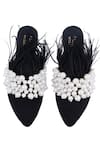 Shop_Adorn My Wish_Black Embellished Faux Feather Pearl Mules _at_Aza_Fashions