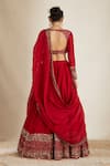 Astha Narang_Red Chanderi Embroidered Nakshi Scoop Neck Bridal Lehenga Set _Online_at_Aza_Fashions