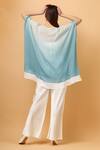 Shop_Label Ivish_Blue Viscose, Chiffon Crystals V-neck Embellished Neckline Kaftan With Pant _at_Aza_Fashions