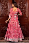 Shop_POMCHA JAIPUR_Pink Kurta And Skirt Cotton Printed Floral Round Naaz Set_at_Aza_Fashions