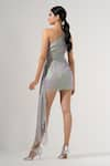 Shop_AMRTA by GUNEET KONDAL_Grey Shell 90% Viscose Georgette Embroidered Metallic Asymmetrical Dress _at_Aza_Fashions