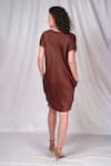 Shop Seesa Brown Satin, Organza, Silk Embroidery Round Neck Flower Applique Dress at Aza Fashions Shop_Seesa_Brown Satin, Organza, Silk Embroidery Round Neck Flower Applique Dress _at_Aza_Fashions