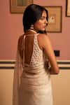 Shop_Zoon_Off White Saree Silk Organza Embroidery Cutdana Leaf Neck Border With Blouse _at_Aza_Fashions