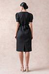 Shop_Thetaa_Black Polyester Solid Square Neck Puff Sleeve Midi Dress _at_Aza_Fashions