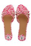 Shop_Preet Kaur_Pink Embroidery, Beads Poppy Printed Sandals _at_Aza_Fashions