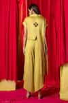 Shop_Enech_Yellow Muslin Modal Lapel Asymmetric Tunic And Palazzo Set  _at_Aza_Fashions