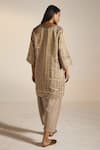 Shop_Shorshe Clothing_Grey Handloom Tissue Printed Stripe V Neck Kurta Set _at_Aza_Fashions