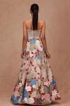 Shop_Shriya Som_Beige Tulle Embellished Cutdana V Neck Fringe Corset Top  _at_Aza_Fashions