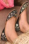 Shop_Coral Haze_Black Sequin Valerie Floral Jaal Embroidered Juttis _at_Aza_Fashions
