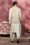 Shop_Weaver Story_Off White Velvet Plain Floral Jaal Embroidered Nehru Jacket _at_Aza_Fashions