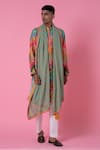 Shop_Siddhartha Bansal_Green Striped Print Stole _at_Aza_Fashions