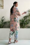 Shop_Sage Saga_Peach Chanderi Printed Floral V Amaryllis Tunic Tulip Salwar Set _at_Aza_Fashions