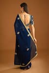 Shop_Shyam Narayan Prasad_Blue Dupion Silk Embroidered Zardozi Leaf Neck Work Saree With Blouse _at_Aza_Fashions