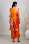 Shop_Garo_Orange Modal, Satin Embroidery Round Neck Floral Print Kurta And Pant Set _at_Aza_Fashions