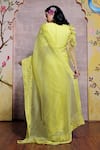 Shop_Shilpi Gupta_Yellow Organza Beads V-neck Border Embroidered Saree With Floral Detail Blouse _at_Aza_Fashions