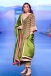 Shop_Punit Balana_Green Silk Embroidery, Tassels V-neck Chevron And Bandhani Print Kurta Set _at_Aza_Fashions