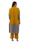 Shop_Khat_Yellow Poplin, Cotton Mandarin Collar Color Block Dress And Pant Co-ord Set _at_Aza_Fashions