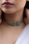 Shop Do Taara Blue Patchi Choker Necklace at Aza Fashions Shop_Do Taara_Blue Patchi Choker Necklace _at_Aza_Fashions