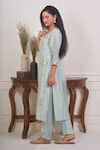 Shop_Geetika Jain_Blue Kurta - Slub Silk Hand Embroidery Resham Round Sequin And Set  _at_Aza_Fashions