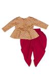 Shop_Little Stars_Peach Chanderi And Muslin Embroidery Chevron Peplum Top & Dhoti Pant Set _at_Aza_Fashions