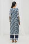 Shop_Yuvraani Jaipur_Blue Chanderi, Cotton Embroidery, Lace, Tassels V-neck Floral Pattern Kurta Set _at_Aza_Fashions