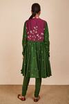 Shop_Sue Mue_Green Silk, Lycra, Crepe Embroidery V-neck Gada Kurta Set _at_Aza_Fashions