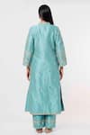 Shop_Mehak Murpana_Blue Raw Silk Embroidery Geometric V Neck Floral Kurta And Pant Set _at_Aza_Fashions