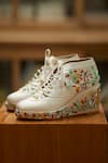 Shop_Tiesta_White Embroidery Star Sneaker Wedges _at_Aza_Fashions