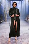 Shop_Nirmooha_Black Sequins Turtle Neck Embroidered Bodysuit _at_Aza_Fashions